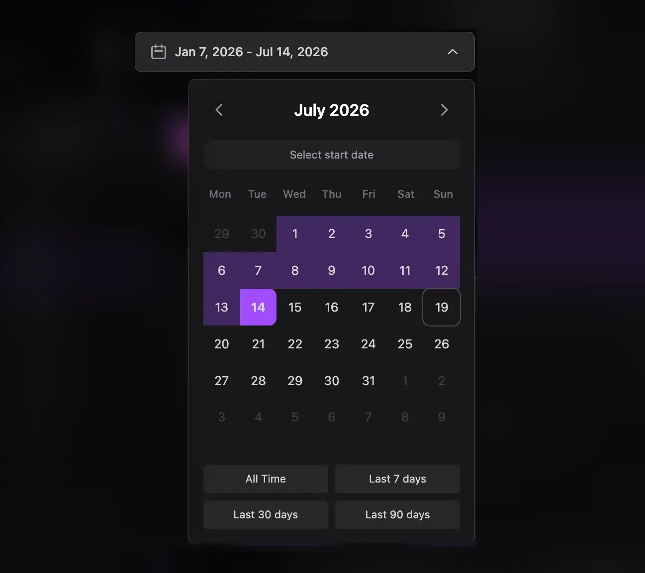Invites date-range picker