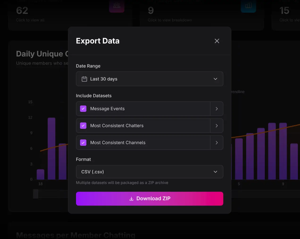 Chatting export dialog